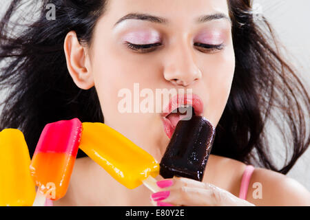 indian Beautiful Ladie with  Icecream Stock Photo