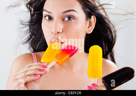 indian Beautiful Ladie with  Icecream Stock Photo