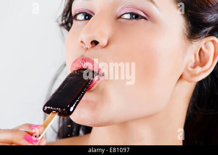 indian Beautiful Ladie with  Icecream Stock Photo