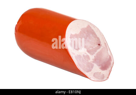 sliced salami isolated on white background with clipping path Stock Photo