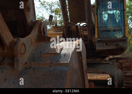 A Volvo 30ton excavator laying parked up ready for the next mining or construction job. Stock Photo