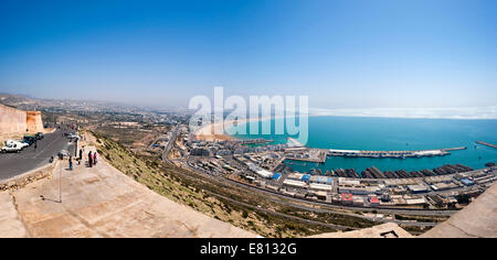 Horizontal panoramic (2 picture stitch) aerial view across the bay of Agadir Stock Photo