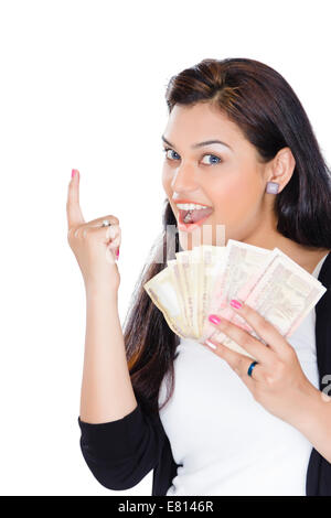 indian Beautiful Ladie Showing  Money Stock Photo