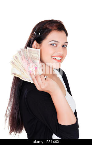 indian Beautiful Ladie Showing Money Stock Photo - Alamy