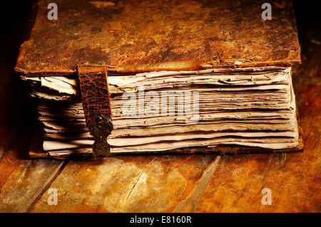 Old shabby book in leather cover Stock Photo