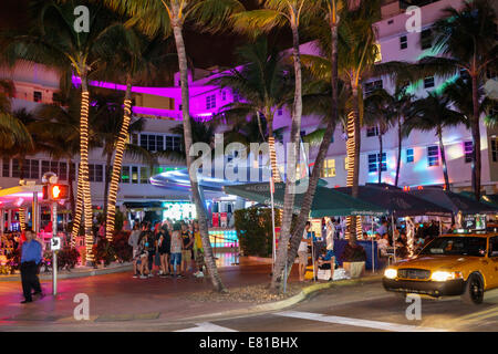 Miami Beach Florida,South Beach,Ocean Drive,night evening,Clevelander,club,restaurant restaurants food dining cafe cafes,FL140305012 Stock Photo