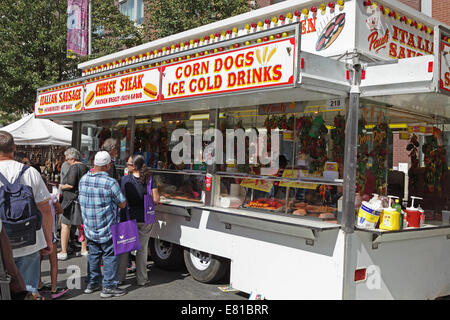 View of Italian food vendor on Atlantic Antic Street Fair in Brooklyn Stock Photo
