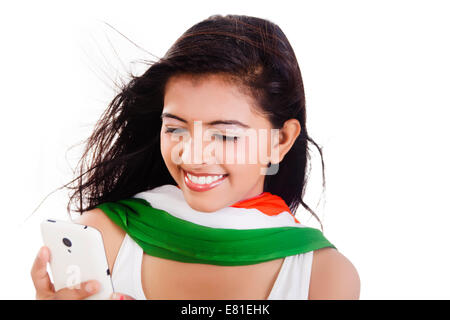 indian Preparation Girl Dialing phone Stock Photo