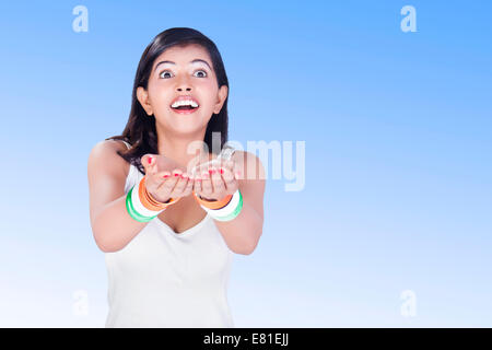 indian Girl park Anticipation Stock Photo