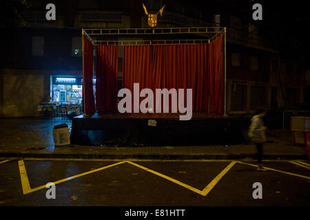 On the streets of Barcelona a wet and  empty  stage after a rainy day. Stock Photo