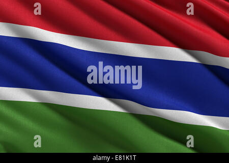Gambia flag waving in the wind, blue sky background. 3d rendering Stock ...