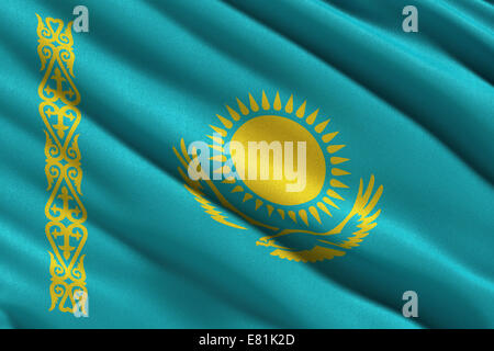 Flag of Kazakhstan waving in the wind Stock Photo