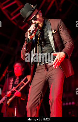 The German rapper and musician Jan Delay with band performing live at Heitere Open Air, Zofingen, Canton of Aargau, Switzerland Stock Photo