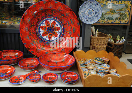 Typical brightly painted Sicilian pottery outside a gallery Taormina Sicily italy Stock Photo
