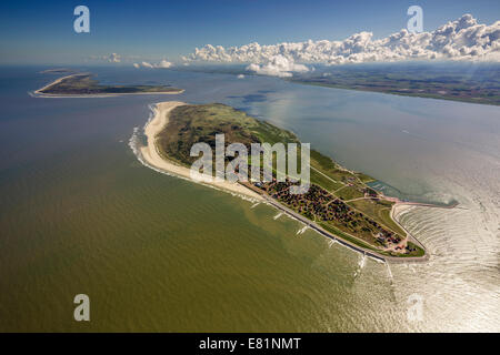 Aerial view, groynes protection against land being washed away, Wadden Sea, Baltrum, island in the North Sea Stock Photo