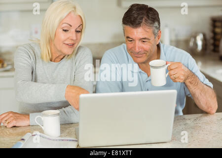 Happy mature couple using laptop Stock Photo