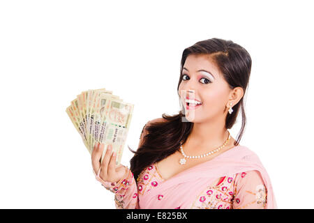 indian Beautiful Ladies  saving money Stock Photo