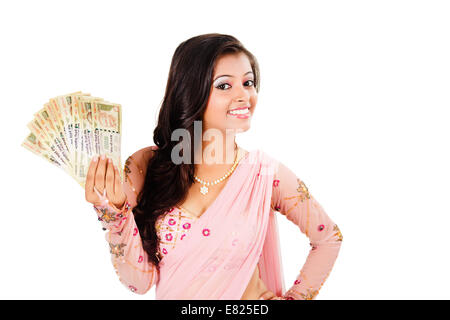 indian Beautiful Ladies  saving money Stock Photo