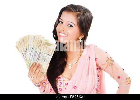 indian Beautiful Ladies  saving money Stock Photo