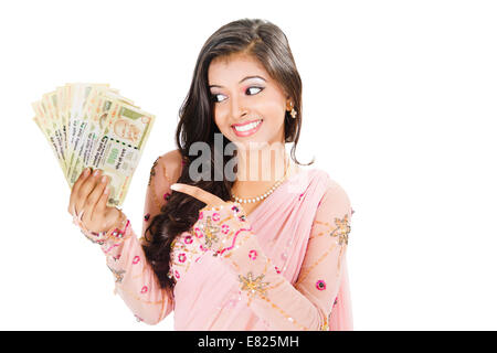 indian Beautiful Ladies  saving money Stock Photo