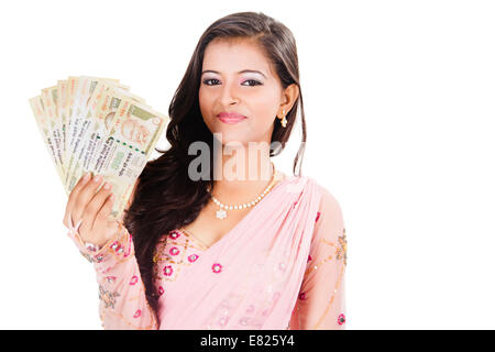 indian Beautiful Ladies  saving money Stock Photo