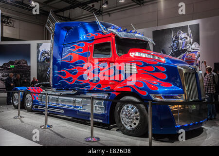 Optimus Prime Transformers Truck at the 65th IAA Commercial Vehicles fair 2014 in Hannover, Germany Stock Photo