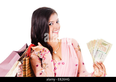 indian Beautiful Ladies Shopping saving money Stock Photo