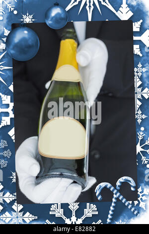 Composite image of close view of open bottle of champagne Stock Photo