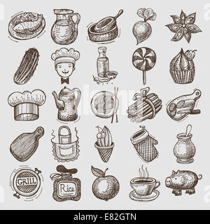25 sketch doodle icons food Stock Photo
