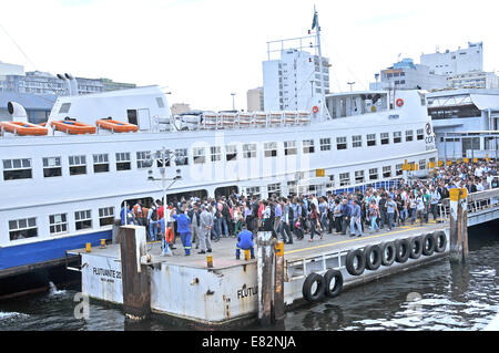 passengers embarking on ferry for Niteroi, Rio de Janeiro, Brazil Stock Photo