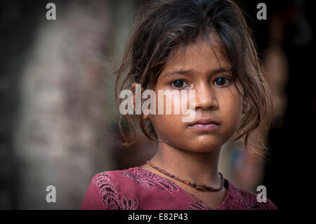 Portrait of a beautiful Indian little girl in New Delhi, India Stock Photo