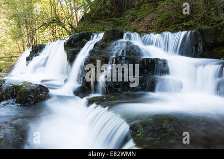 Long exposure of Sgwd y Pannwr waterfalls on the river Mellte in Wales. Stock Photo