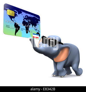 3d render of a cartoon style elephant with a debit card Stock Photo