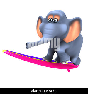 3d render of a cartoon style riding a surfboard Stock Photo