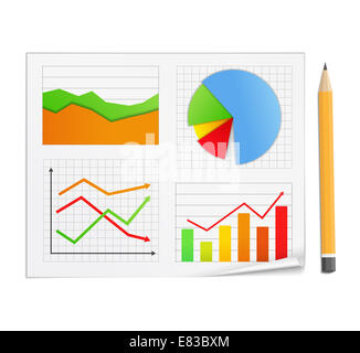 Paper with different graphs Stock Photo