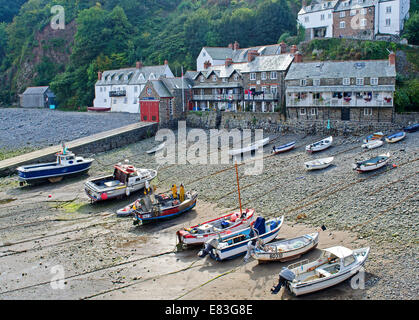 Fishing boats in the harbour at Clovelly, Devon, UK Stock Photo