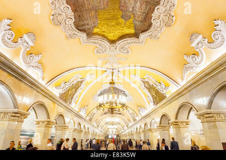 Main hall of Komsomolskaya metro station, Moscow, Russia Stock Photo