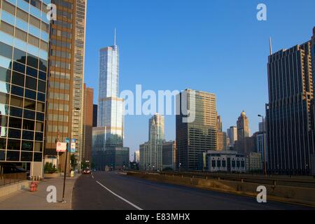 Wacker Drive summer morning. Chicago Illinois. Stock Photo