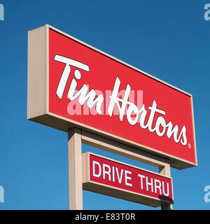 Tim Hortons fast food service restaurant sign Stock Photo