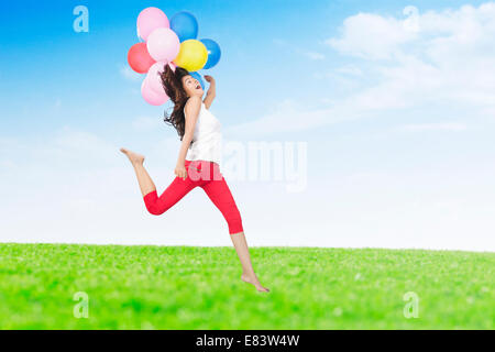 indian Girl Park Fun Balloon Stock Photo