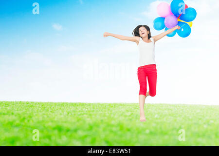 indian Girl Park Fun Balloon Stock Photo