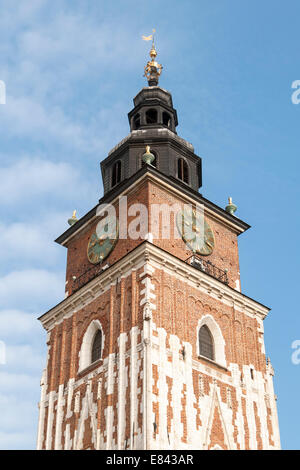 Town Hall Tower (Ratusz) on Main (Grand) Market Square (Rynek Glowny) in Krakow, Poland Stock Photo