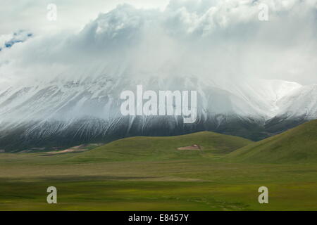 The Piano Grande- a large flat inwardly-draining plain - in spring, Monti Sibillini National Park, Italy. Stock Photo