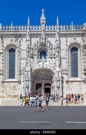 Jeronimos monastery with the heavily ornate South-Portal. UNESCO World Heritage. Belem, Lisbon, Portugal Stock Photo