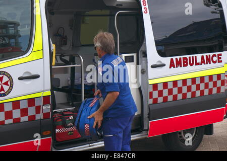 New South Wales Ambulance At The Beach With Stretcher Awaiting A ...