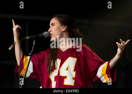 BRECON, WALES - AUGUST 15:  Norwegian singer Ingrid Helene Havik of Highasakite performs during the Green Man festival at Glanus Stock Photo