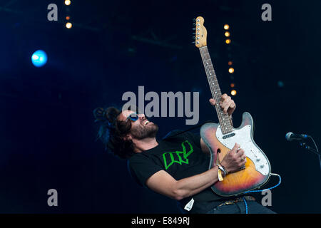 Mike Lindsay of Tunng performs during the Green Man festival at Glanusk Park on August 15, 2014 in Brecon, Wales UK. Stock Photo