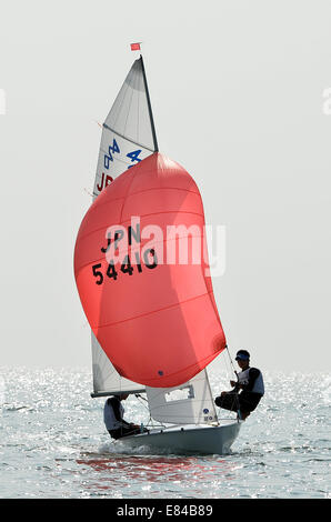 Incheon, South Korea. 30th Sep, 2014. Japanese athletes compete during the 420 - men's two person dinghy match of sailing at the 17th Asian Games in Incheon, South Korea, Sept. 30, 2014. © Zhu Zheng/Xinhua/Alamy Live News Stock Photo