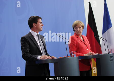 Manuel Valls and Angela Merkel hold press conference during official visit on September 22nd, 2014 in Berlin, Germany Stock Photo