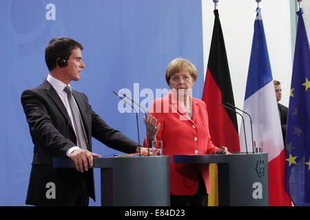 Manuel Valls and Angela Merkel hold press conference during official visit on September 22nd, 2014 in Berlin, Germany Stock Photo